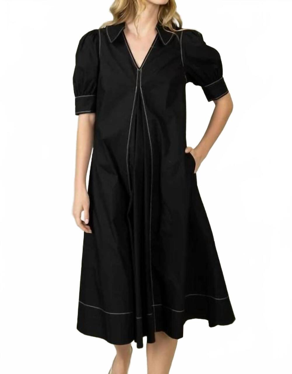 NEW HEYSON contrast stitch detail midi dress in black